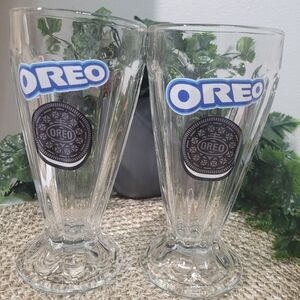 Oreo Cookie Milkshake Fluted Sundae Drinking Glasses Set of 2